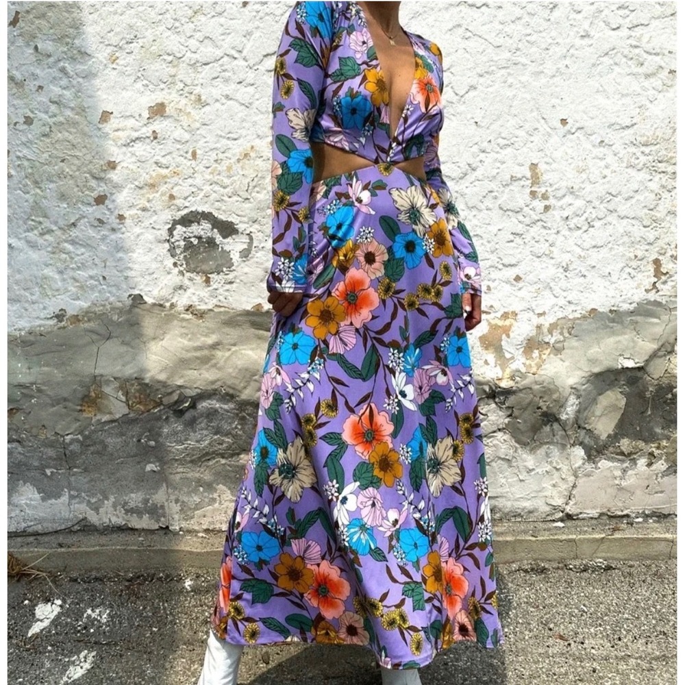 AFRM Women's Maxi Retro Floral Cut Out Festival Dress SZ XS - Picture 5 of 5